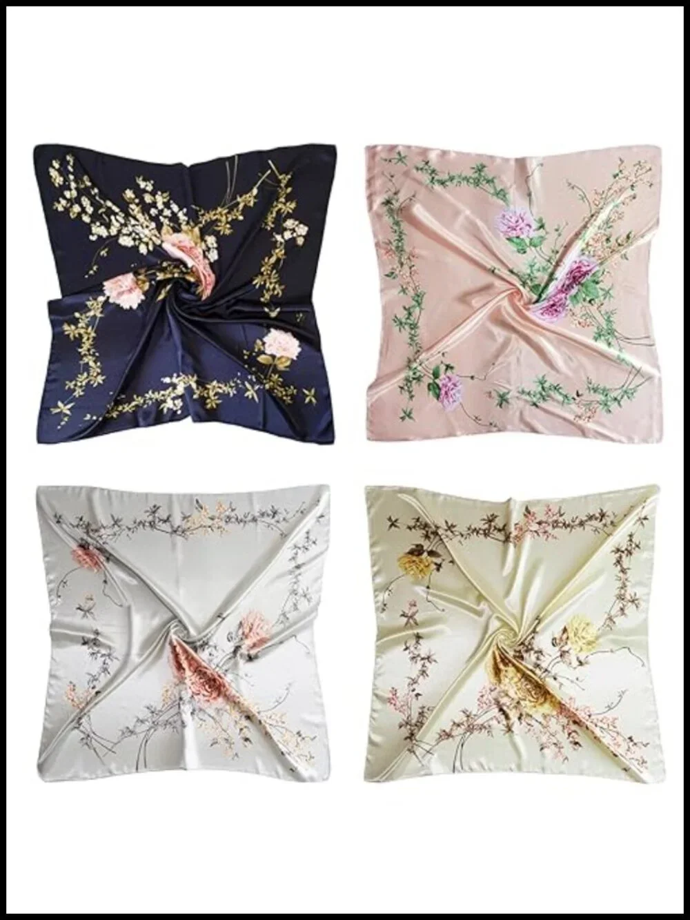 Silk Like Satin Hair Scarves for Women, 35x35 in, 4 Pack Head Wrap